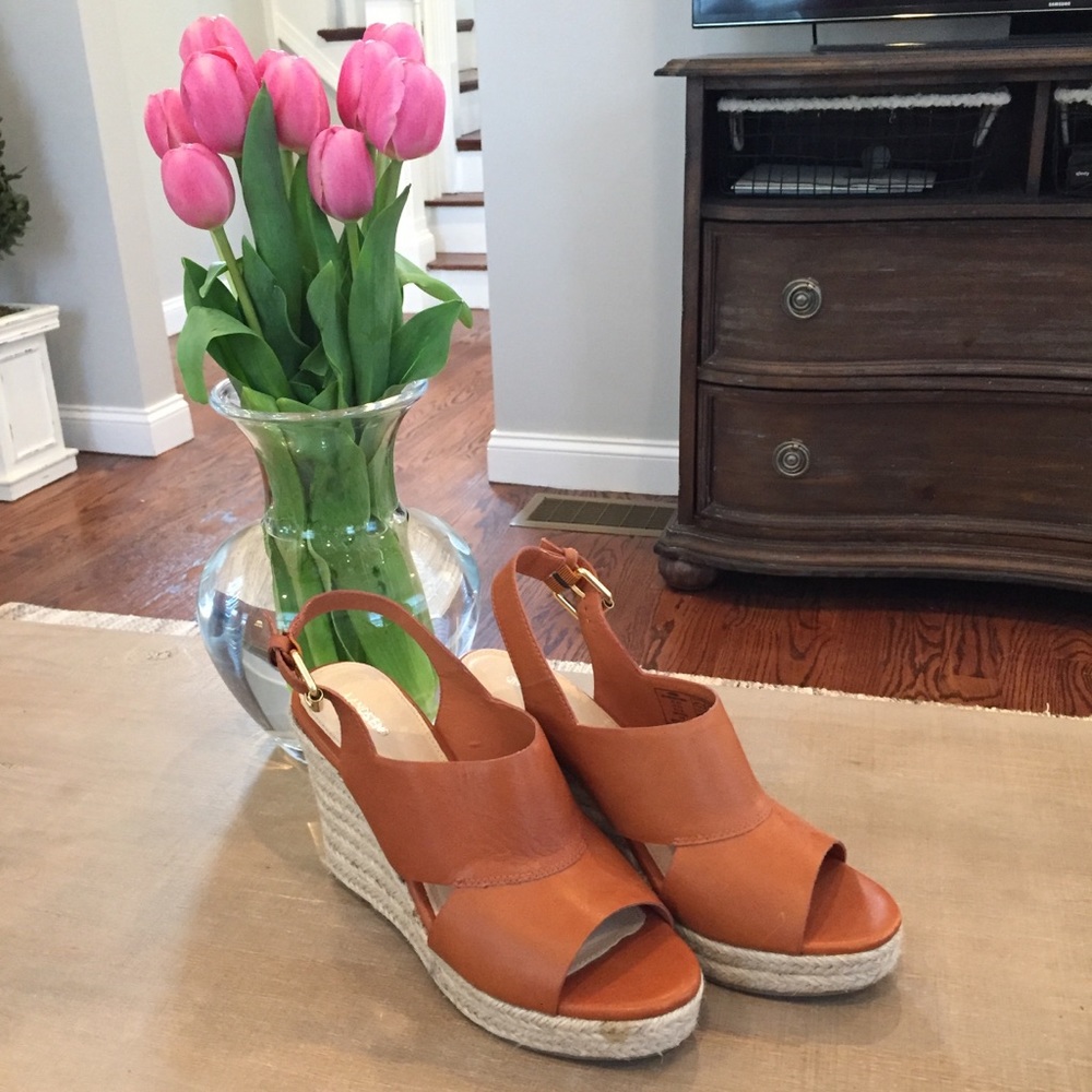 Lands End 8.5 Brown Leather Wedges NWOT